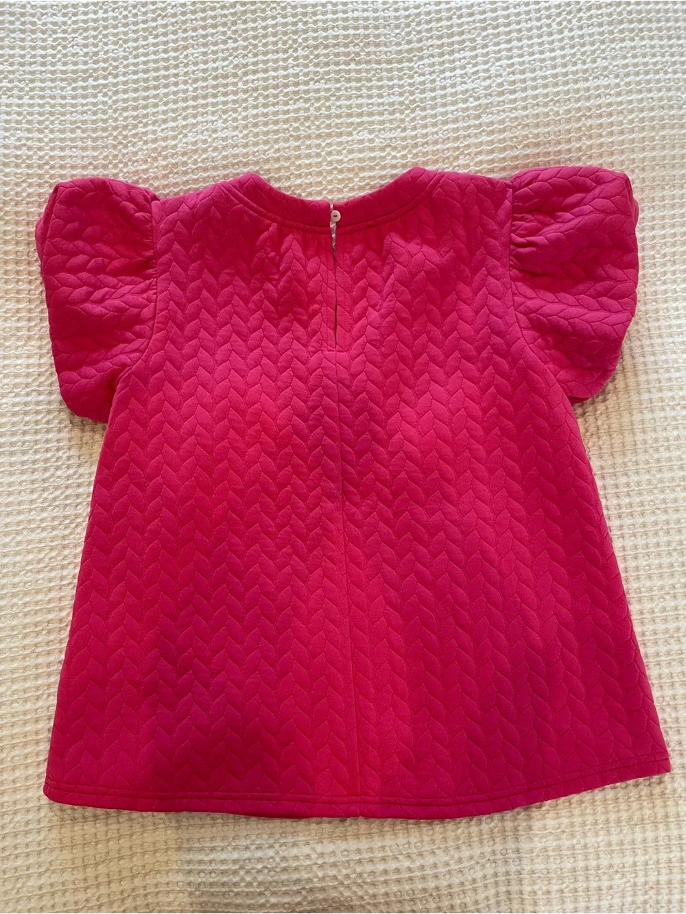 VOY Hot Pink Quilted Puff-Sleeve Top with Center Stripe - Picture 2 of 2